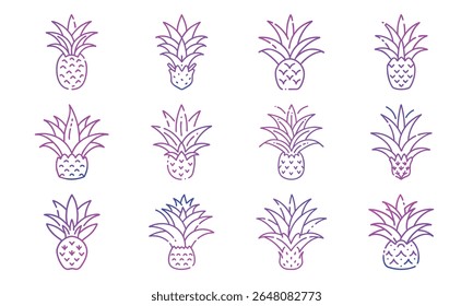 Colorful Gradient Line Art Floral Icon Set Featuring 25 Unique Botanical Flower Designs in Minimalist Style for Decorative and Digital Use