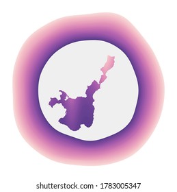Colorful gradient logo of Ishigaki island. Purple and red Ishigaki rounded sign with a map for your design. Vector illustration.