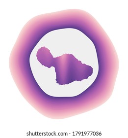 Colorful gradient logo of the island of Maui. Purple and red Maui rounded sign with a map for your design. Vector illustration.