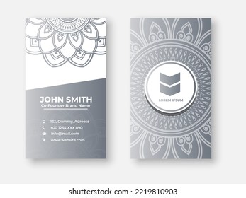 Colorful gradient mandala business card design. Bright floral ornamental elements, Indian, Asian, Arabic, Islamic, and ottoman motif styles vector illustration