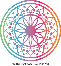 Mandala de gradiente colorido con acentos circulares sobre fondo blanco