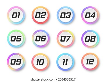 Colorful gradient markers with number from 1 to 12. Colorful markers. Modern flags points.
