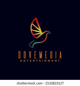colorful gradient mesh dove media logo. flying bird logo