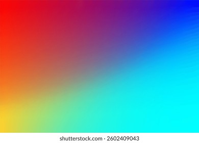 Colorful gradient with mesmerizing transitions between bright red, orange, green, and blue tones. Perfect for creative designs