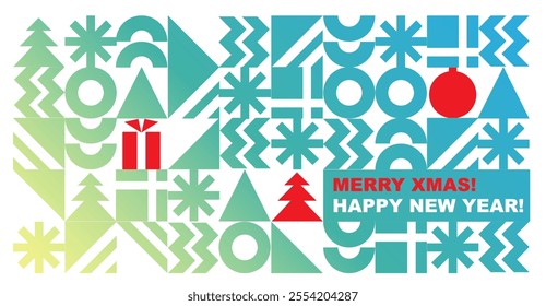 Colorful gradient modern New Year card with geometric patterns, perfect for sending festive wishes, sharing online, or using as holiday décor.