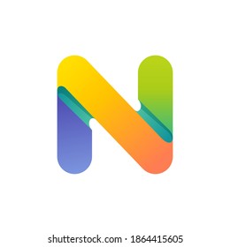 Colorful gradient N letter initial logo. Vector one line typeface for tech branding design, nightlife labels, multimedia posters, futuristic identity etc.