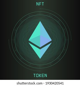 Colorful gradient non fungible token logo. Isolated on dark background.