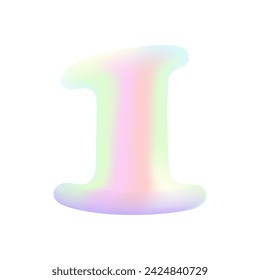 Colorido degradado número uno. Globo inflado número 1. Con efecto de líquido holográfico. Para fiestas de cumpleaños, varios descuentos y servicios. Ilustración de vector