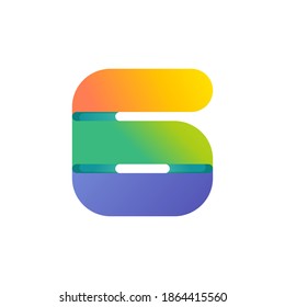 Colorful gradient number six logo. Vector one line typeface for tech branding design, nightlife labels, multimedia posters, futuristic identity etc.