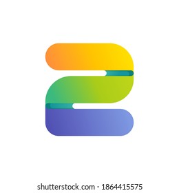 Colorful gradient number two logo. Vector one line typeface for tech branding design, nightlife labels, multimedia posters, futuristic identity etc.
