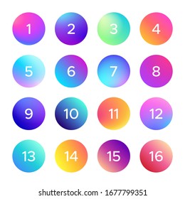 Degradado colorido con número. Conjunto vectorial de forma circular y redonda, ilustración numérica de color brillante completa