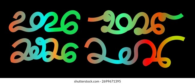 Números de degradado de colores que representan el año 2026 sobre fondo negro