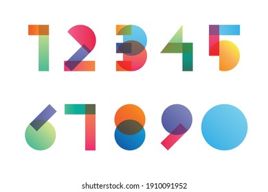 Colorful Gradient Overlapping Transparent Shapes Numerals From 1 To 0