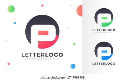 Colorful Gradient P Letter Logo Rounded Circle Logo Design Template for Property, restaurant, Health, shop, tech and all Kinds Company Business. Vector Template 