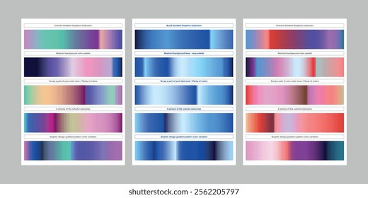 Colorful gradient palette set gradation elements plenty of colors blue tone pink purple orange gradient collection Abstract vibrant colorful gradient swatches set badge label ribbon bold square tape