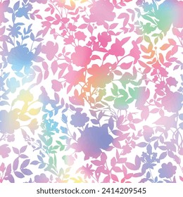 Colorful gradient pastel floral pattern, trendy textile design. watercolor drawing. dreamy blurred gradient background. gradient effect Vector art illustration in pastel