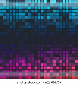 Colorful gradient pixel pattern. Blue and pink pixels on black background.