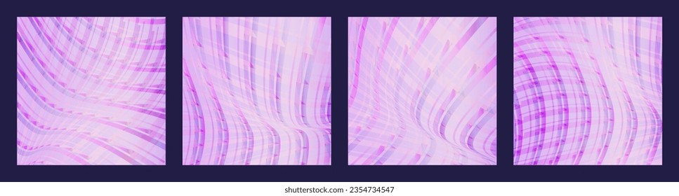 Colorful gradient placard templates set with plaid wave. Purple, violet, blue gradient background. Applicable for brochures, flyers, banners, covers, notebooks, book and magazine.