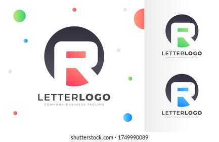 Colorful Gradient R Letter Logo Rounded Circle Logo Design Template for Property, restaurant, Health, shop, tech and all Kinds Company Business. Vector Template 