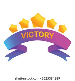Colorful gradient ribbon declaring victory with five stars, celebrating success and achievement