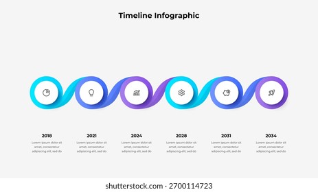 Vetor de Linha do Tempo da Faixa de Degradê Colorida. Infográfico espiral para planejamento de negócios, crescimento e visualização criativa de processos