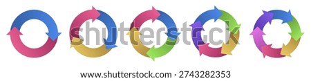 Colorful gradient rotating cycle arrows (cycle diagrams) set. Vector illustration templates of 2-6 element circular process arrows.