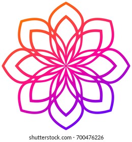 Colorful gradient round element. Mandala. Ornamental doodle flower isolated on white background. Vector illustration.