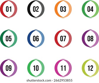 Marcador de forma arredondada de gradiente colorido definido de um a doze