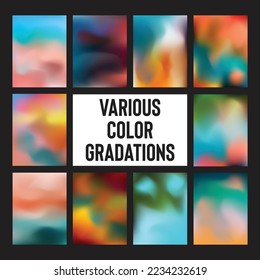 Diseño de conjunto de degradados coloridos. gráficos estilizados de fluido. elementos para el diseño de tarjetas de visita, banners, libros, invitaciones, tarjetas de regalo, volantes y folletos.