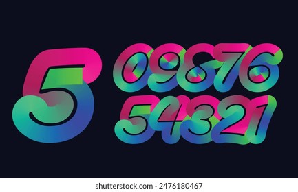 Colorful gradient set number, Simple round numbers symbol se, 3d realistic golden balloon number set for decoration design