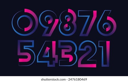 Colorful gradient set number, Simple round numbers symbol se, 3d realistic golden balloon number set for decoration design