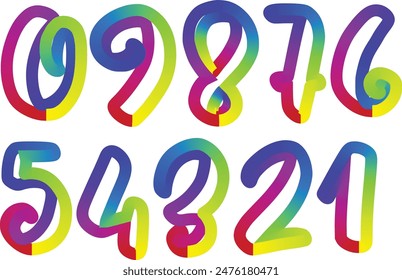 Colorful gradient set number, Simple round numbers symbol se, 3d realistic golden balloon number set for decoration design