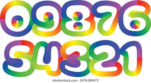 Colorful gradient set number, Simple round numbers symbol se, 3d realistic golden balloon number set for decoration design