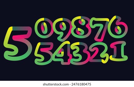 Colorful gradient set number, Simple round numbers symbol se, 3d realistic golden balloon number set for decoration design