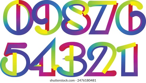 Colorful gradient set number, Simple round numbers symbol se, 3d realistic golden balloon number set for decoration design