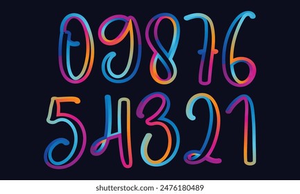 Colorful gradient set number, Simple round numbers symbol se, 3d realistic golden balloon number set for decoration design