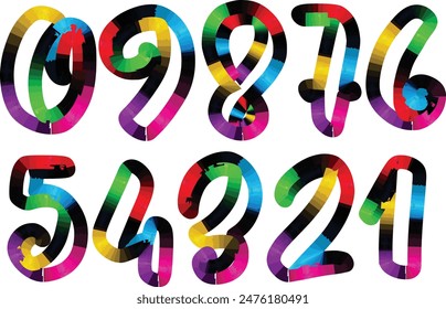 Colorful gradient set number, Simple round numbers symbol se, 3d realistic golden balloon number set for decoration design