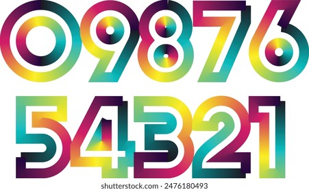 Colorful gradient set number, Simple round numbers symbol se, 3d realistic golden balloon number set for decoration design