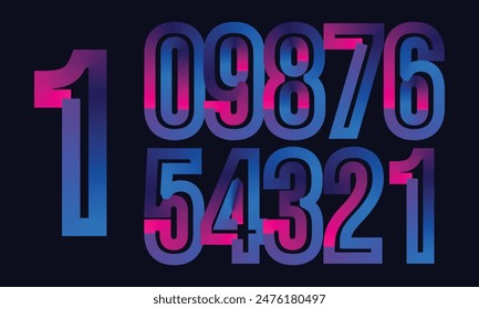 Colorful gradient set number, Simple round numbers symbol se, 3d realistic golden balloon number set for decoration design