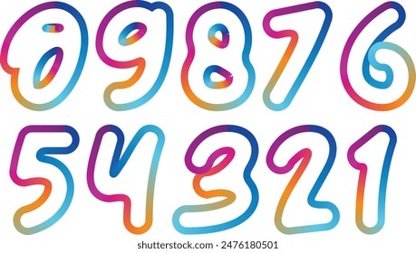 Colorful gradient set number, Simple round numbers symbol se, 3d realistic golden balloon number set for decoration design