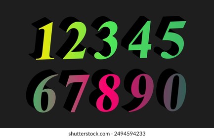 Colorful gradient set number, Simple round numbers symbol se, 3d realistic golden balloon number set for decoration design