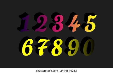 Colorful gradient set number, Simple round numbers symbol se, 3d realistic golden balloon number set for decoration design