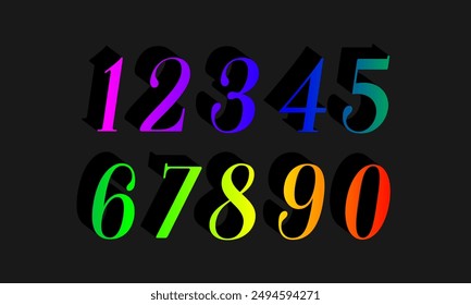 Colorful gradient set number, Simple round numbers symbol se, 3d realistic golden balloon number set for decoration design