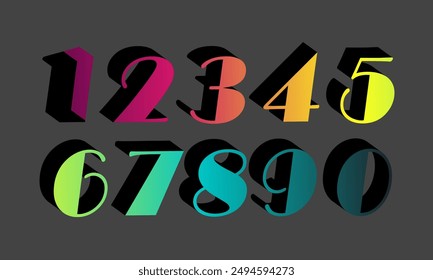 Colorful gradient set number, Simple round numbers symbol se, 3d realistic golden balloon number set for decoration design