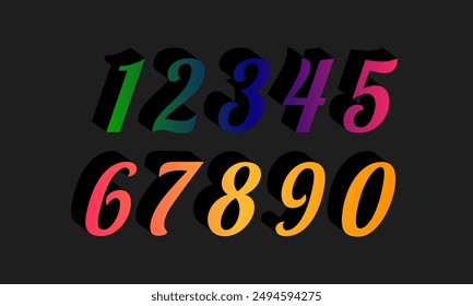 Colorful gradient set number, Simple round numbers symbol se, 3d realistic golden balloon number set for decoration design