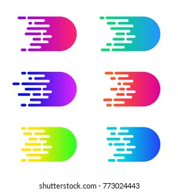 Colorful gradient speed lines set. Cute bright abstract motion icons. Trendy design. 