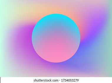 Colorful gradient spheres on iridescent holographic background . Surreal vivid blurred backdrop and wallpaper.