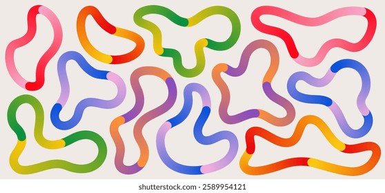 Colorful Gradient squiggles on white background. Modern design elements.