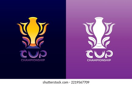 Colorful gradient style cup championship sports logo. Abstract illustration of trophy vector icon