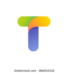 Colorful gradient T letter initial logo. Vector one line typeface for tech branding design, nightlife labels, multimedia posters, futuristic identity etc.